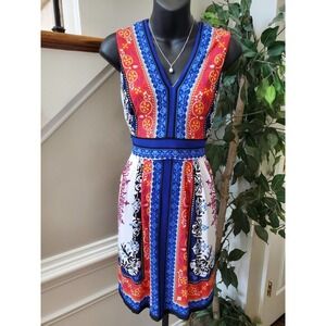 Studio One Women's Multicolor Polyester V-Neck Sleeveless Knee Length Dress PS